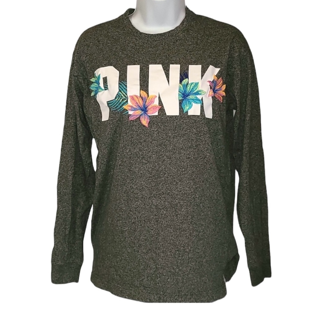 PINK Victoria’s Secret Campus Long Tropical Print Embroidered Tee